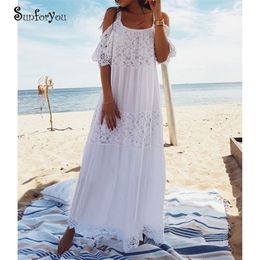 New Lace Cotton Long Beach Cover up Saida de Praia Sarong Vestido Playa Bikini cover up Maxi Beach Dresses Tunic for Beach T200324