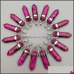 Pendant Necklaces Pendants Jewellery Wholesale 50Pcs Fashion Rose Spot Stone Charms Natural Hexagonal Pointed Heali Dhop0