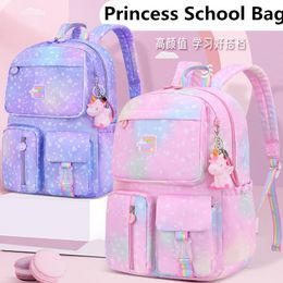 School Bags Waterproof Schoolbag With Cartoon Pendant For Girls Children Princess Mochila Cute Primary Students Backpack