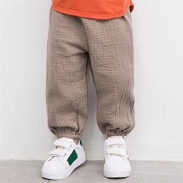 Linen Pleated Baby Boys Girls Pants Summer Cotton Straight Long Kids Clothes Children Casual Trousers Breathable 220808