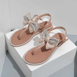 TopSelling Summer small fragrance Feng Shui diamond bow knot women's high-end flat fashion sandals Classic luxury casual party sandals