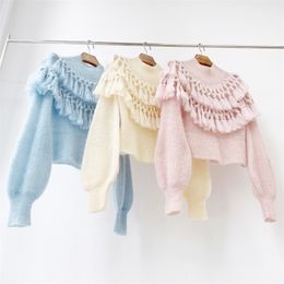 New Autumn and Winter Three Colour High neck Fringed Bubble Long sleeved Hippocampus Sweater Women LJ201113