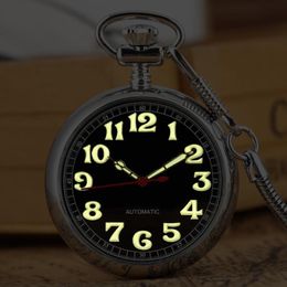 Pocket Watches Luminous Numbers Dial Mechanical Automatic Watch Self Winding Snake Chain Luxury FOB Noctilucent FluorescentPocket