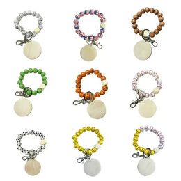 DIY Beaded Bracelets Keychain Pendant Party Favour Sports Ball Soccer Baseball Basketball Wooden Bead Bracelet