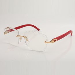 New Design Cut Clear Lens Spectacle Frames 3524028 red wood Temples Unisex Size 56-18-140mm Free Express