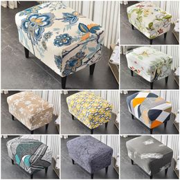 Chair Covers Flower Printed Footstool Cover Spandex Stool Rectangular Stretch Removable Footrest Living Room Furniture ProtectorChair ChairC