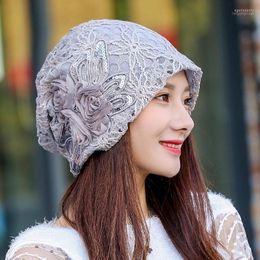 Beanie/Skull Caps JIAYAN Fashion Women's Hat Bowknot Hedging Headscarf Lace Korean Style Flower Beanie 2022 Spring And Autumn Shield Ho Eger
