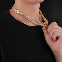 Chains Cuban Chain Full Iced Out 18mm 18K Gold Plated Bracelet& Necklace For MenChains