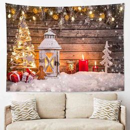 Merry Christmas Wall Carpet Snow Carpets Xmas Ornaments Hanging On Wooden Plank Blanket For Bedroom Living Room Dorm Decor J220804