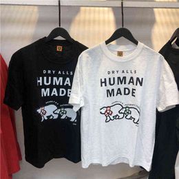 Human Made High Street T-shirt Polar Bear Colorful Scar Printed Slub Cotton Hip Hop Loose Leisure Top teesT220721