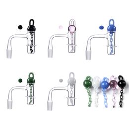 Colourful Quartz Banger With Unique Glass Marble Chains Cap Smoking Accessories Seamless Full Weld Thick Quartz Bangers Bevelled FWQB10