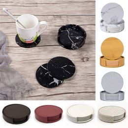 6PCS PU Leather Marble Coaster Drink Coffee Cup Mat Easy to Clean Placemats Round Tea Pad Table Holder onderzetters 220610