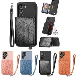 Geometric Leather Wallet Cases For Samsung A03S 165.8MM USA M53 5G A13 4G M23 F23 M33 A23 A73 A03 Core A53 A33 S22 Ultra Magnet Card Slot Car Holder Magnetic Suction Cover