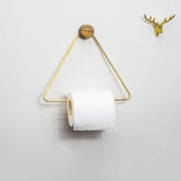 Toilet Paper Holder Triangle Roll Shelf Tissue Storage Rack Wood Copper Combination Kitchen Bathroom Y200108