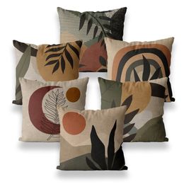 Pillow Case Scandinavian Decor Pillow Case Sun Rainbow Leaves Tropical Plants Nordic Style 45 45 40 40 Linen Personalised Gift Cushion Cover 220623