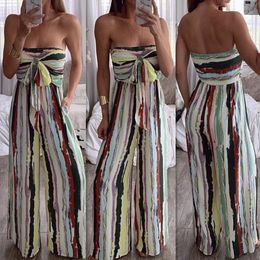 Women's Jumpsuits & Rompers Summer Women Casual Bow Off Shoulder Multi-Color Strapless Wide Long Leg Jumpsuit High Quality W503 W220427