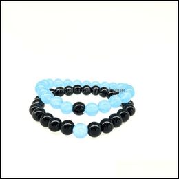 Beaded Strands Bracelets Jewellery 2Pcs/Set 8Mm Natural Stone Beaded Charm For Women Men Lover Fashion Decor Dh0Wr