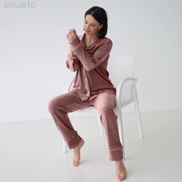 Hiloc Velvet Elegant Pyjamas For Women Nightwear Turn Down Collar Autumn Suit Warm Nightgown Single Breasted Velvet Pants Suit L220803