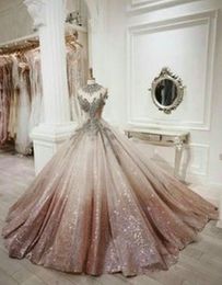 Gradient Colour Rose Gold Sequins Princess Quinceanera Dresses Crystal Beads Plus Size Engagement Dress Ball Gown Sweet 16 Prom Gowns