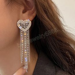 Luxury Rhinestone Tassel Long Dangle Earrings for Women Wedding Vintage Bling Crystal Drop Earrings Engagement Jewelry