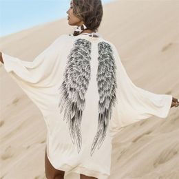 back angel wings print Cardigan Women Wild Knitted Blouse Batwing sleeve Tops Women long Sweaters Cardigans G1273 201128