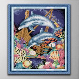 Colourful marine creature style DIY handmade cross stitch Embroidery Tools Needlework sets counted print on canvas DMC 14CT 11CT cloth
