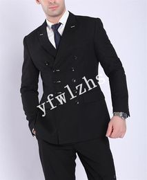 Handsome Double-Breasted Groomsmen Peak Lapel Groom Tuxedos Men Suits Wedding Prom Man Blazer ( Jacket+Pantst+Tie) Y391