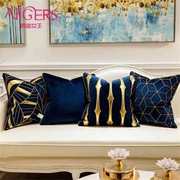 Avigers Luxury Blue Cushion Covers Decorative Pillow Case Appliqu Throw Pillow Case 45 x 45 50 x 50 Cushion for Sofa Bedroom 210401