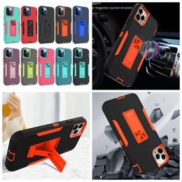 Car Phone Holder Magnet Suction Cases For Samsung S23 S22 Ultra S21 FE A12 A22 A32 A52 A13 A33 A53 5G Hard Plastic Soft TPU Hybrid Layer Hit Kickstand Shockproof Cover