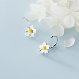 Hoop & Huggie Enamel White Yellow Flower Earrings Hoops For Girl Daughter Kids Small Ear 925 Sterling Silver JewelryHoop