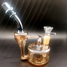 Golden Electroplate 5.5 inch Mini Glass Water Bong Hookahs Unique Design Smoking Pipes for Female 14mm Joint