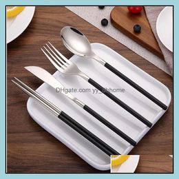 Flatware Sets Kitchen Dining Bar Home Garden Sier Black Stainless Steel Spoon Chopsticks Knife Fork Tableware Cutlery Restaurant El Drop