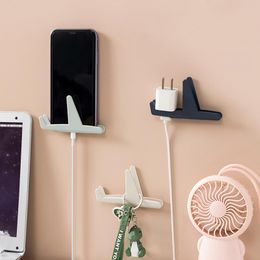 Hooks & Rails Aeroplane Wall-hanging Plug Holder Cellphone Charging Shelf Behind-door Key Hanger Hook Wall Wire Organiser Rack StandHooks