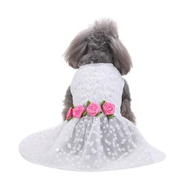 Dog Wedding Dress Floral Tulle Dresses Elegant Bow Outfit Mesh Cute Puppy Dress for Birthday Party Christmas and Halloween Pet Apparel