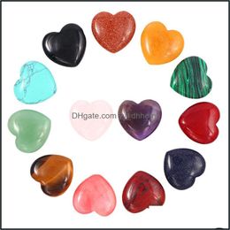 Stone Loose Beads Jewellery Natural Non-Porous Heart 20Mm Turquoise Rose Quartz Ornaments Hand Handle Pieces Diy Neckl Dhwm7