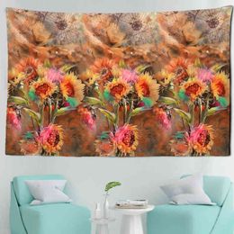 Colorful Flowers Oil Paint Wall Carpet Sunflower Art Hanging Bohemian Hippie Witchcraft Tapiz Dormitory Decor J220804