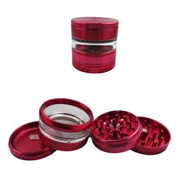 Smoking Accessories 63mm Aluminum Alloy Herb Grinder Transparent Window Tobacco Grinders with Filter 4-Layer Tobacco Crusher Handmade Cigarette Tools ZL1112