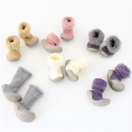 Autumn and winter plus velvet thickening baby floor socks non-slip baby toddler shoes rubber bottom baby floor shoes LJ201214