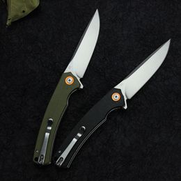 Top Quality R7102 Flipper Folding Knife D2 Stone Wash Drop Point Blade Flax Fiber with Stainless Steel Sheet Handle Ball Bearing Fast Open EDC Folder Knives