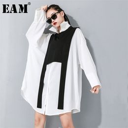 Women Black Split Joint Big Size Two Piece Blouse New Lapel Long Sleeve Loose Fit Shirt Fashion Spring Autumn 1M889 201201