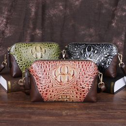 Evening Bags Women First Layer Cowhide Clutch Crocodile Pattern European And American Leather Bag Hand-Painted One-Shoulder Diagonal