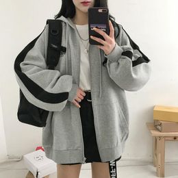 Women's Jackets Plus Size Sweatshirts Women Zipper Simple Grey Oversized Hoodies Y2k Female Clothing Sport Style Coat Spring Autumn Streetwe