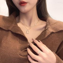 Pendant Necklaces Korean Fashion Trend Simple Double-layer For Women Niche Design Sense Stacking Square Clavicle ChainPendant