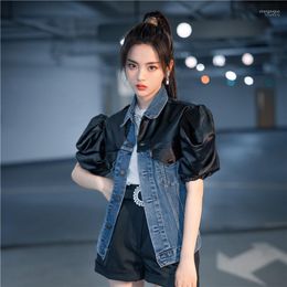 Women's Jackets Women Coats 2022 Spring And Summer Ladies Denim Stitching Short-sleeved Jacket