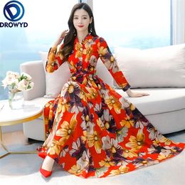 Summer Vintage Maxi Dresses 4XL Plus Size Floral Chiffon Boho Beach Dress Women Red Casual Party Bodycon Dresses Vestidos 220516