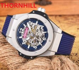 President Hollow Skeleton Dial Men Watch 45mm Black Blue Rubber Silicone Automatic Mechanical 5TM waterproof high-quality watches star fashion business choice