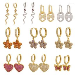 Hoop & Huggie 2022 Creative Gold Color Flowers/heart/butterfly Small Earrings CZ Crystal Earring With Charms VE260Hoop Odet22