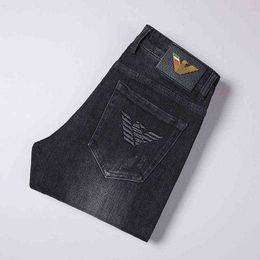Men's Aj Jeans in Autumn and Winter Youth Korean Version Elastic Embroidery Drill Slim Fit Small Feet Black Pants