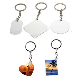 7 Styles Double Sided Heat Transfer Keychains Pendant Sublimation Blank Metal Keychain Luggage Decoration Keyring DIY Gifts