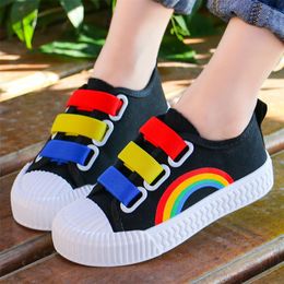 Slip On Rainbow Shoes Children Black Canvas Sneaker For Boys Breathable Girls Soft Plimsolls Kids Non White Sneakers 220525